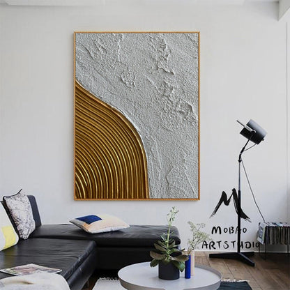 White Minimalist Painting Large White Textured Abstract Painting Gold Abstract Painting Gold 3D Textured Painting Modern Abstract Painting