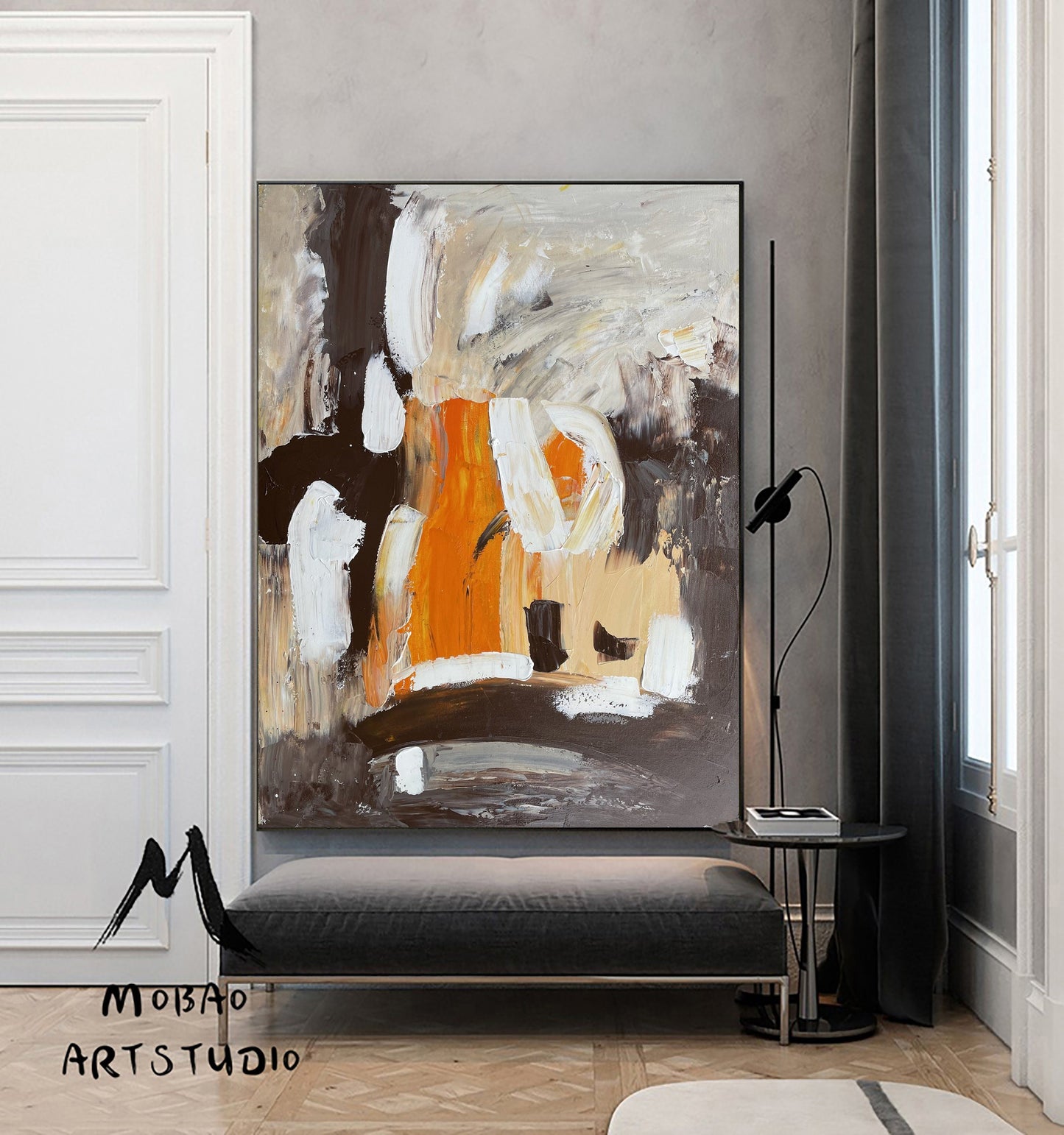 Brown and White Painting White Textured Wall Art Brown and White Abstract Art White Minimalist Painting Wall Art Orange Abstract Painting