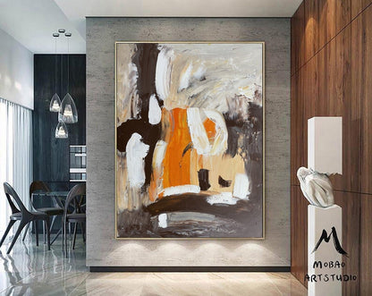 Brown and White Painting White Textured Wall Art Brown and White Abstract Art White Minimalist Painting Wall Art Orange Abstract Painting