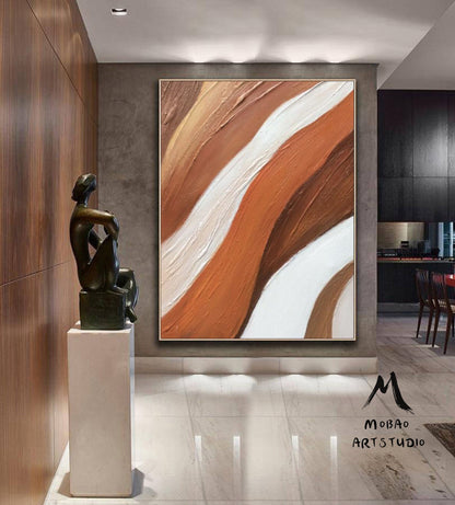 Original Orange Texture Art Orange Abstract Painting White 3D Texture Art Modern White Painting Large Abstract Painting Living Room Wall Art
