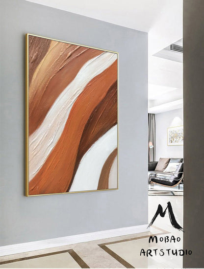 Original Orange Texture Art Orange Abstract Painting White 3D Texture Art Modern White Painting Large Abstract Painting Living Room Wall Art