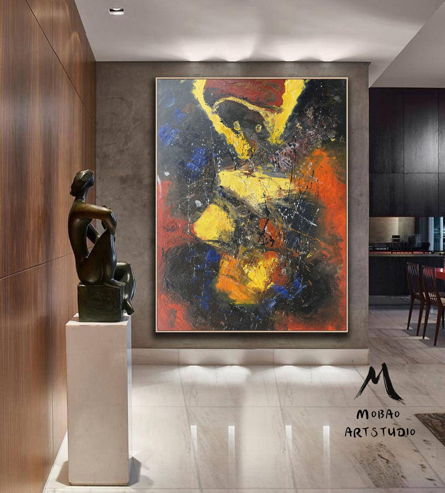 Original Abstract Painting Yellow Minimalist Painting Large Blue Abstract Painting Red Minimalist Abstract Painting Modern Canvas Wall Art
