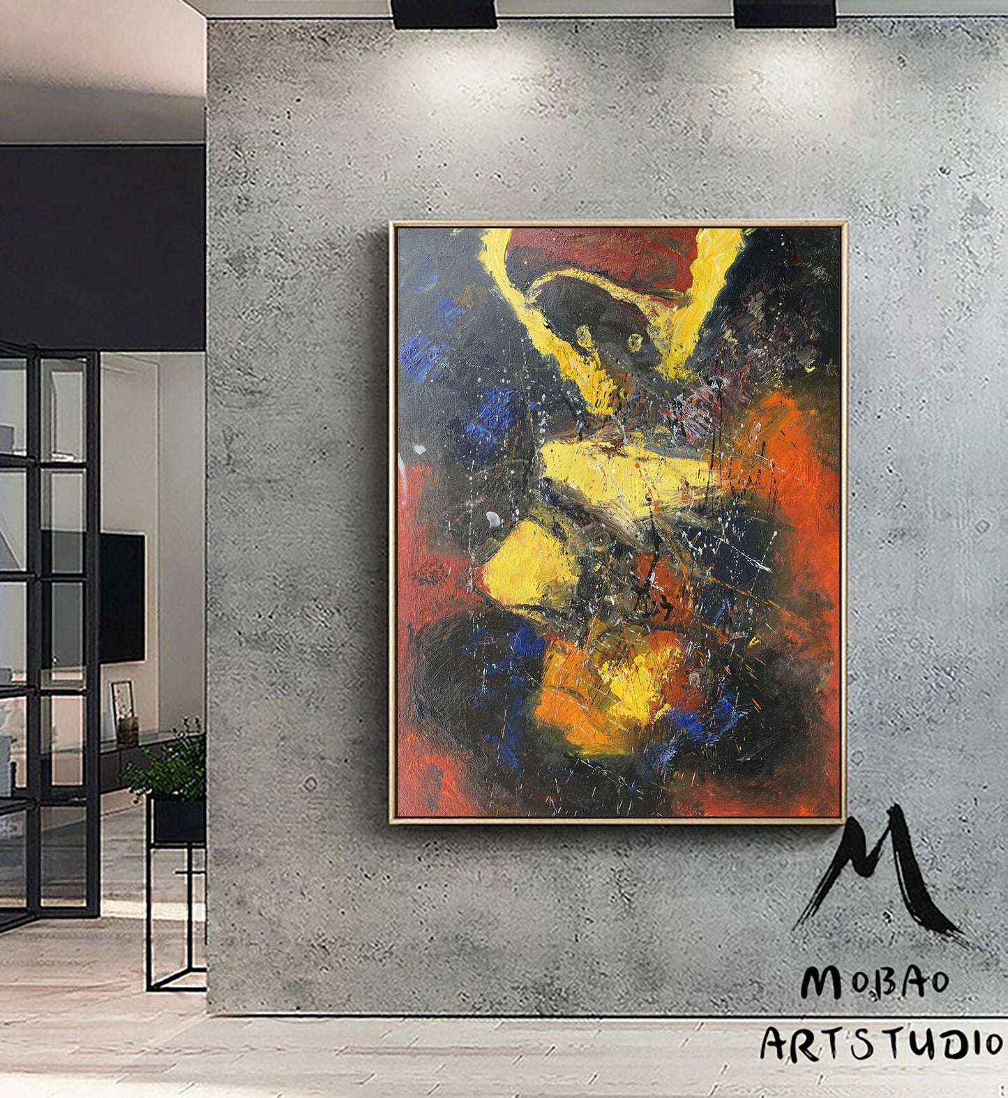 Original Abstract Painting Yellow Minimalist Painting Large Blue Abstract Painting Red Minimalist Abstract Painting Modern Canvas Wall Art