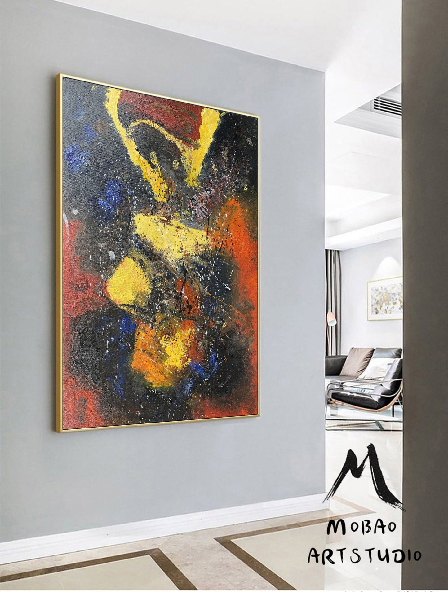 Original Abstract Painting Yellow Minimalist Painting Large Blue Abstract Painting Red Minimalist Abstract Painting Modern Canvas Wall Art