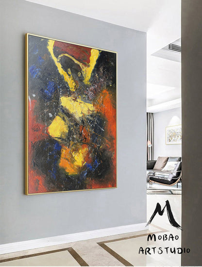 Original Abstract Painting Yellow Minimalist Painting Large Blue Abstract Painting Red Minimalist Abstract Painting Modern Canvas Wall Art