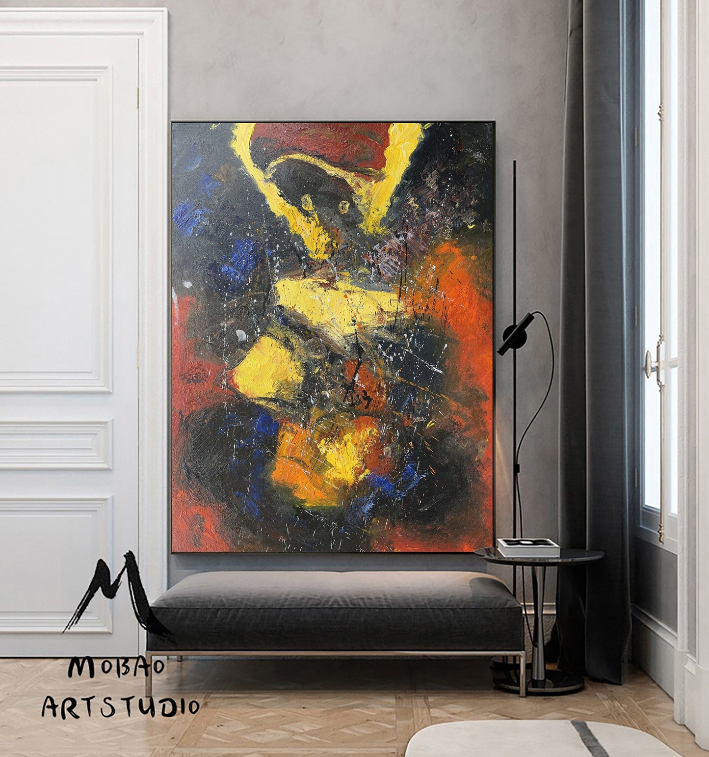 Original Abstract Painting Yellow Minimalist Painting Large Blue Abstract Painting Red Minimalist Abstract Painting Modern Canvas Wall Art