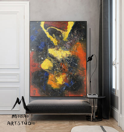 Original Abstract Painting Yellow Minimalist Painting Large Blue Abstract Painting Red Minimalist Abstract Painting Modern Canvas Wall Art