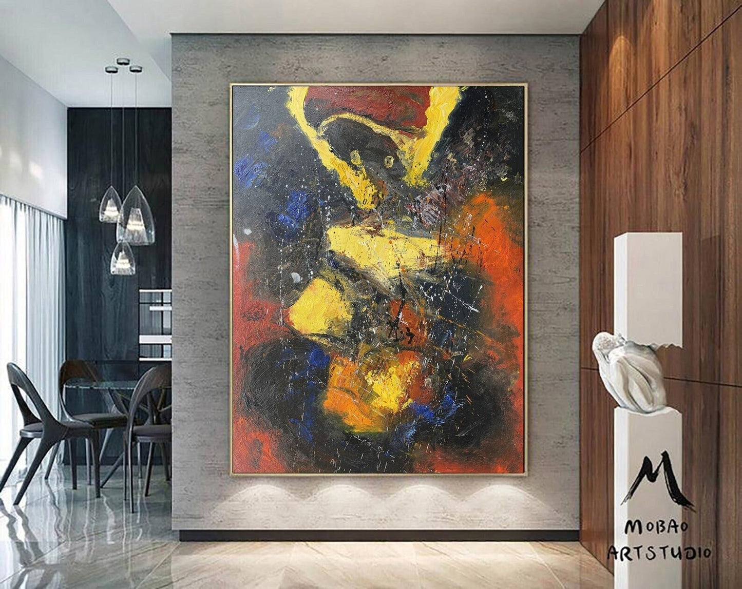 Original Abstract Painting Yellow Minimalist Painting Large Blue Abstract Painting Red Minimalist Abstract Painting Modern Canvas Wall Art