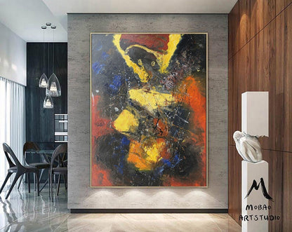 Original Abstract Painting Yellow Minimalist Painting Large Blue Abstract Painting Red Minimalist Abstract Painting Modern Canvas Wall Art