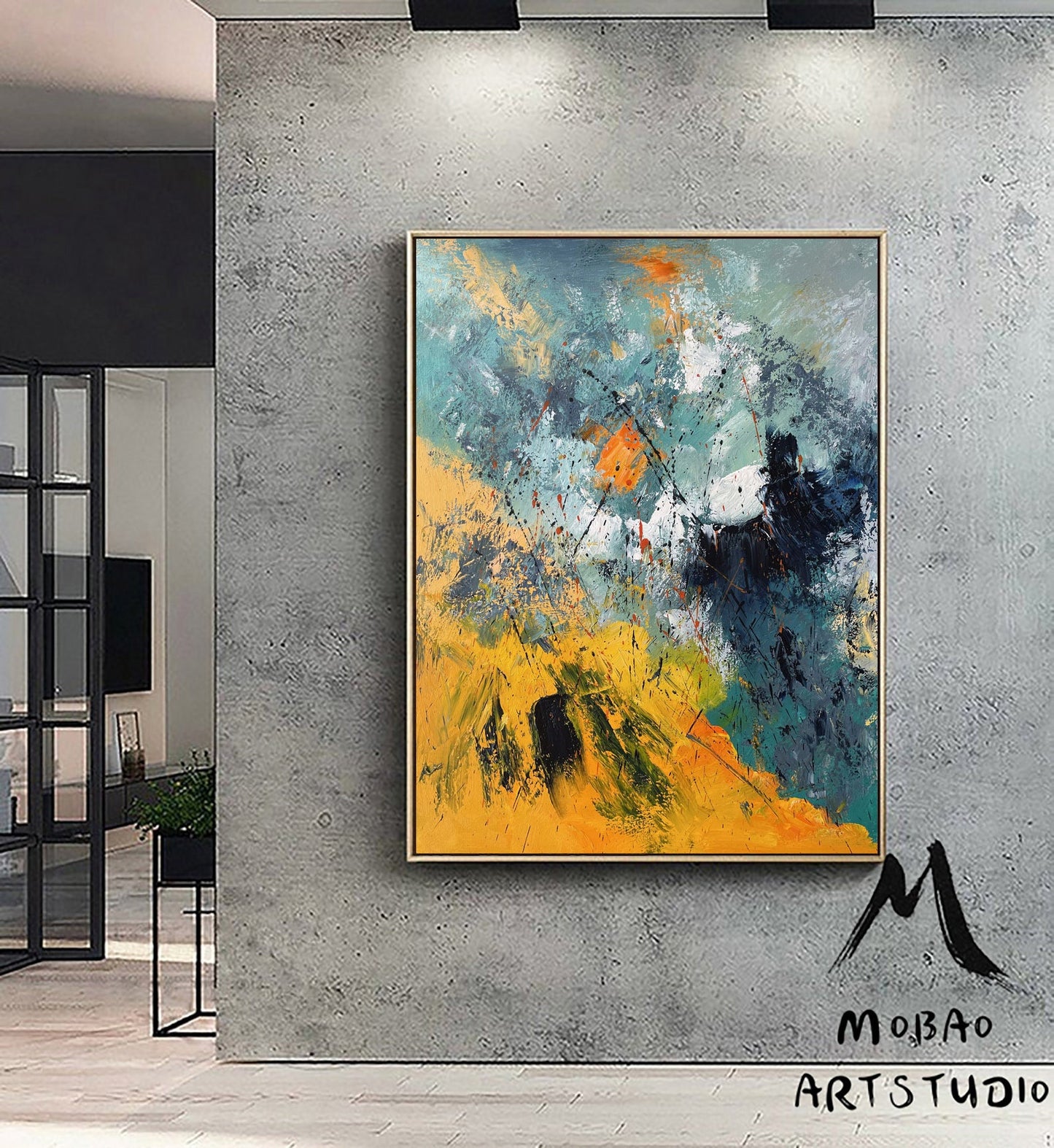 Original Green Abstract Painting Yellow Minimalist Painting Large Abstract Painting Minimalist Abstract Painting Modern Canvas Wall Art