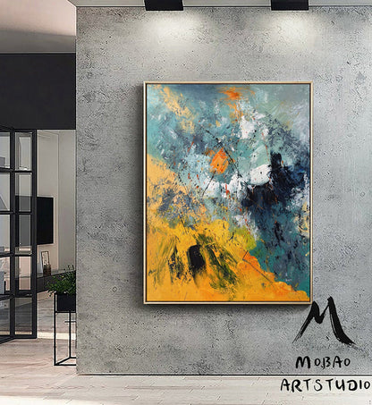 Original Green Abstract Painting Yellow Minimalist Painting Large Abstract Painting Minimalist Abstract Painting Modern Canvas Wall Art