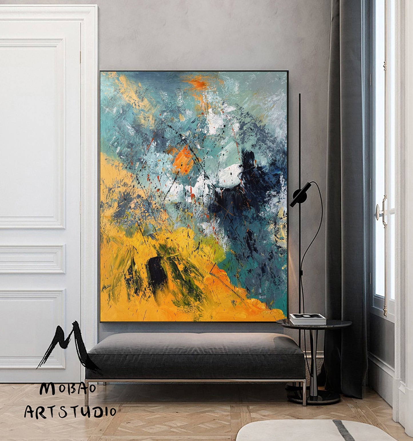 Original Green Abstract Painting Yellow Minimalist Painting Large Abstract Painting Minimalist Abstract Painting Modern Canvas Wall Art