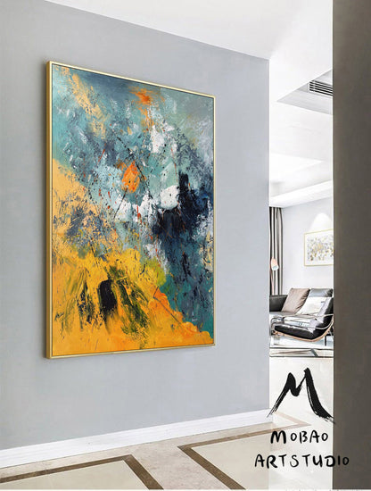 Original Green Abstract Painting Yellow Minimalist Painting Large Abstract Painting Minimalist Abstract Painting Modern Canvas Wall Art