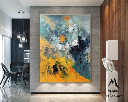 Original Green Abstract Painting Yellow Minimalist Painting Large Abstract Painting Minimalist Abstract Painting Modern Canvas Wall Art
