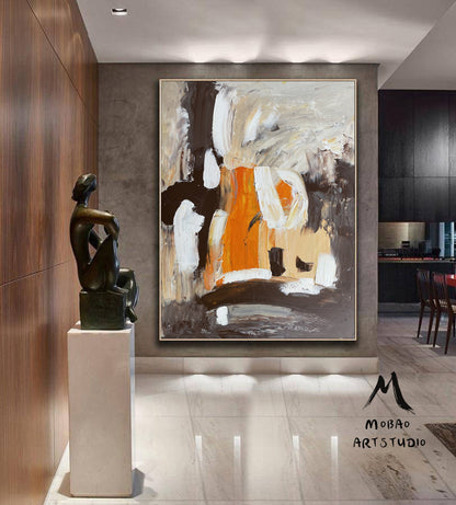 Brown and White Painting White Textured Wall Art Brown and White Abstract Art White Minimalist Painting Wall Art Orange Abstract Painting
