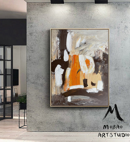 Brown and White Painting White Textured Wall Art Brown and White Abstract Art White Minimalist Painting Wall Art Orange Abstract Painting