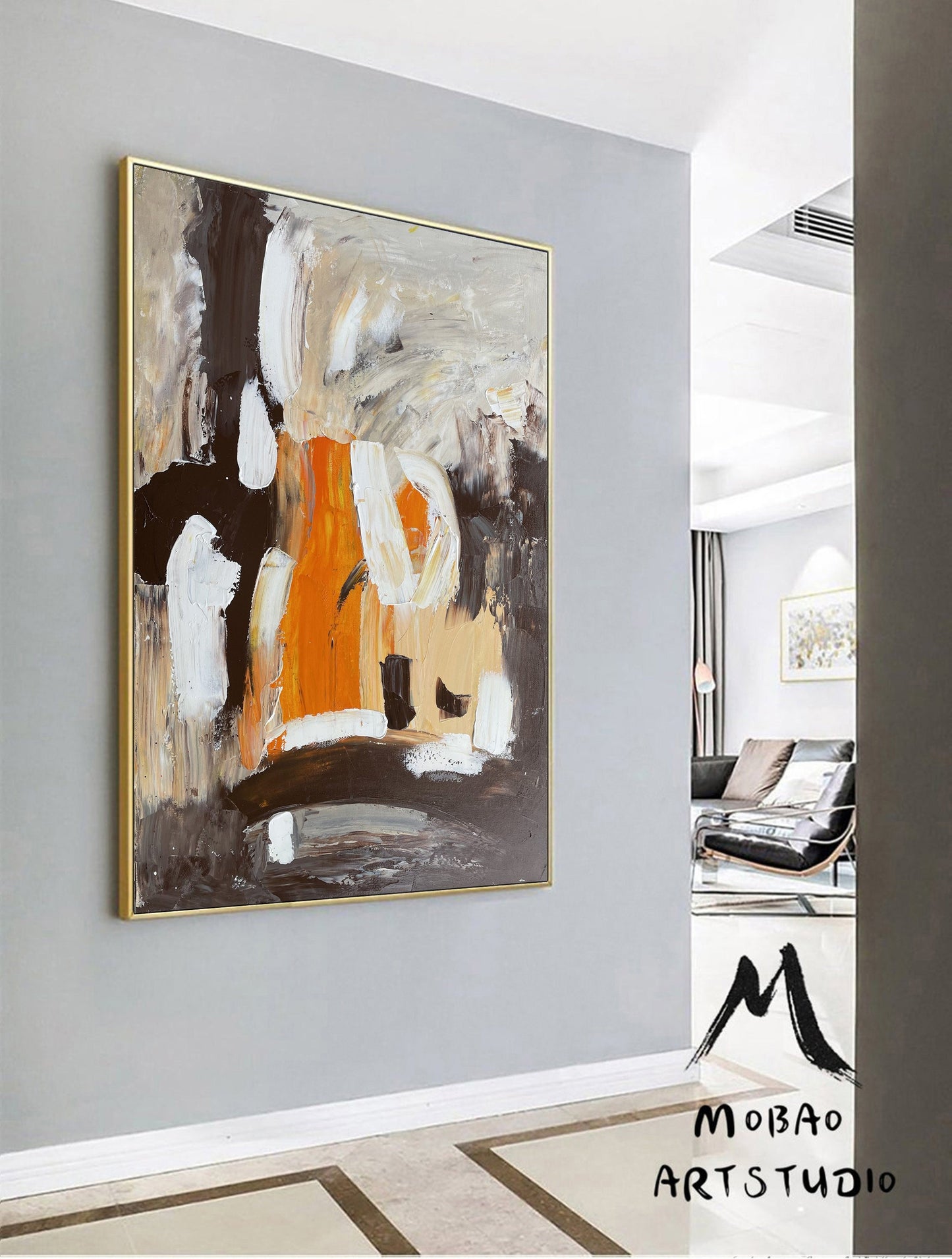 Brown and White Painting White Textured Wall Art Brown and White Abstract Art White Minimalist Painting Wall Art Orange Abstract Painting