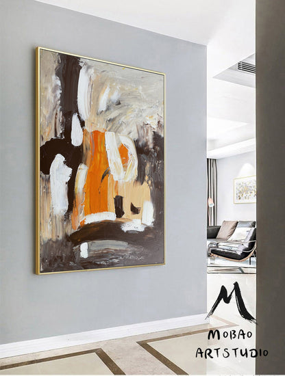 Brown and White Painting White Textured Wall Art Brown and White Abstract Art White Minimalist Painting Wall Art Orange Abstract Painting