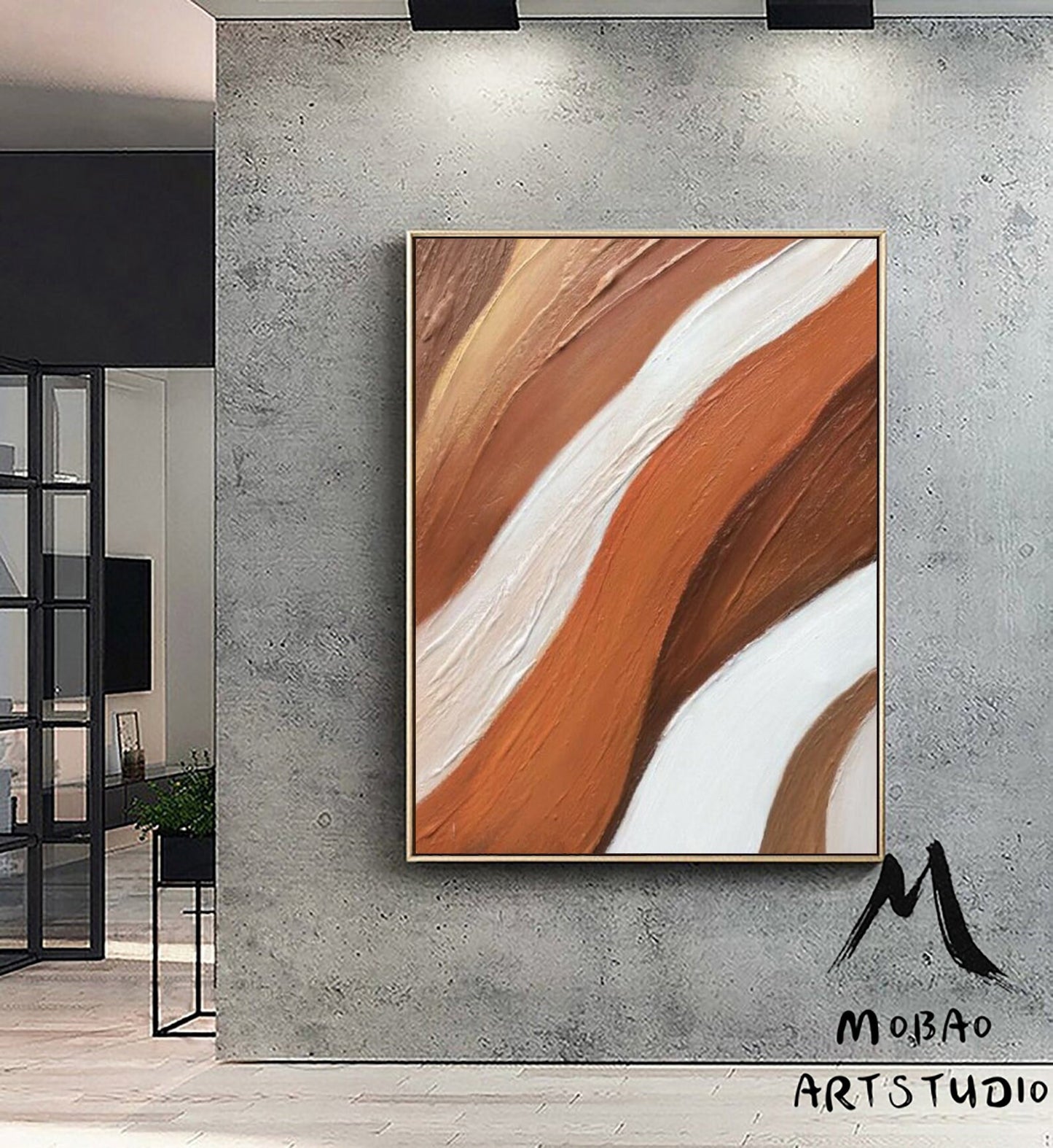 Original Orange Texture Art Orange Abstract Painting White 3D Texture Art Modern White Painting Large Abstract Painting Living Room Wall Art