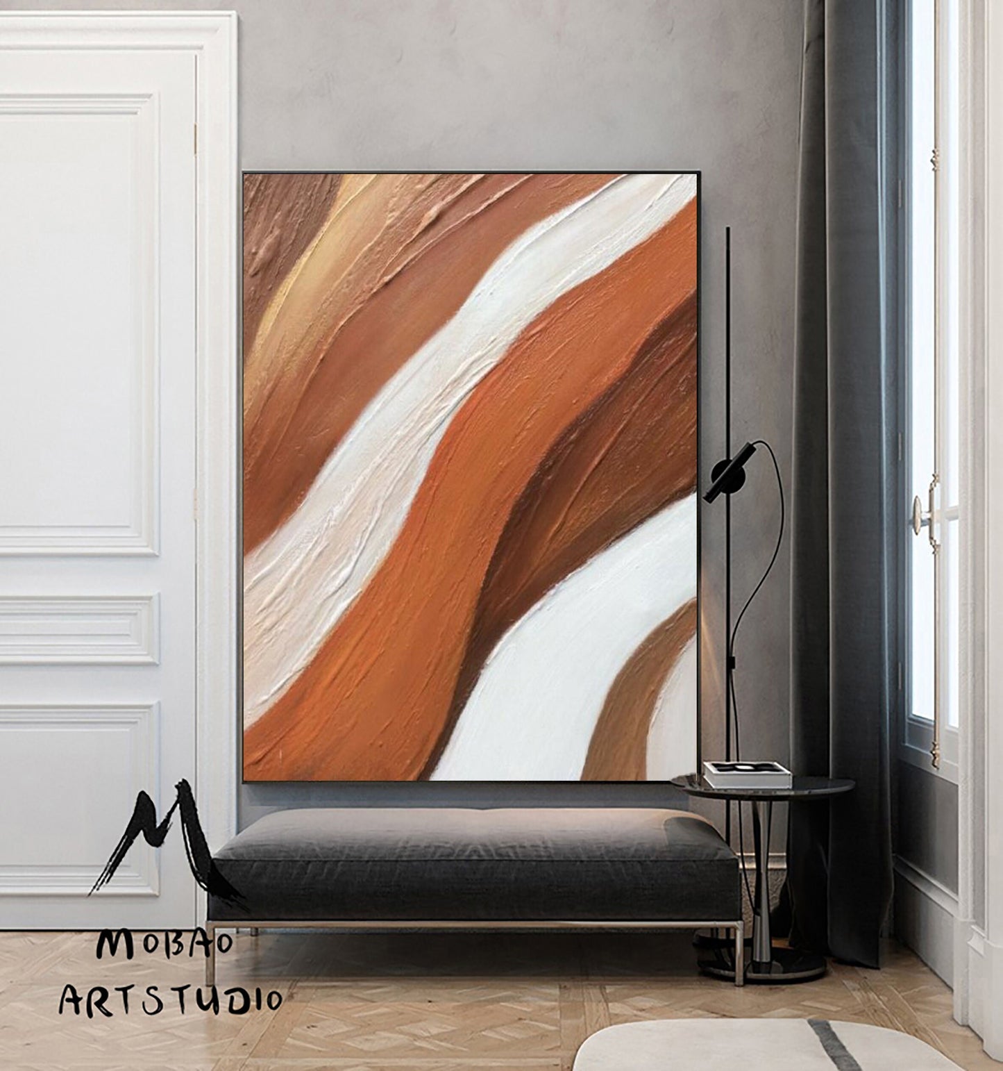 Original Orange Texture Art Orange Abstract Painting White 3D Texture Art Modern White Painting Large Abstract Painting Living Room Wall Art