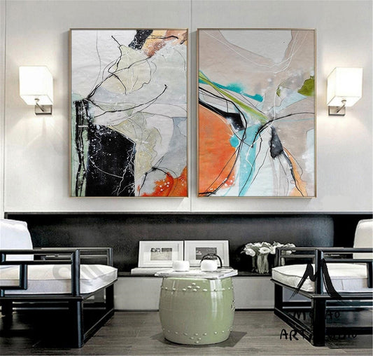 Large White Abstract Painting,Brown Painting Gray Painting, Minimalist Abstract Painting, Abstract Painting,Painting Set of 2 Wall Art Set
