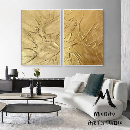 Original Gold 3D Textured Painting Set of 2 Gold Abstract Painting Gold Textured Wall Art Painting Gold Painting Set of 2 Gold Wall Art