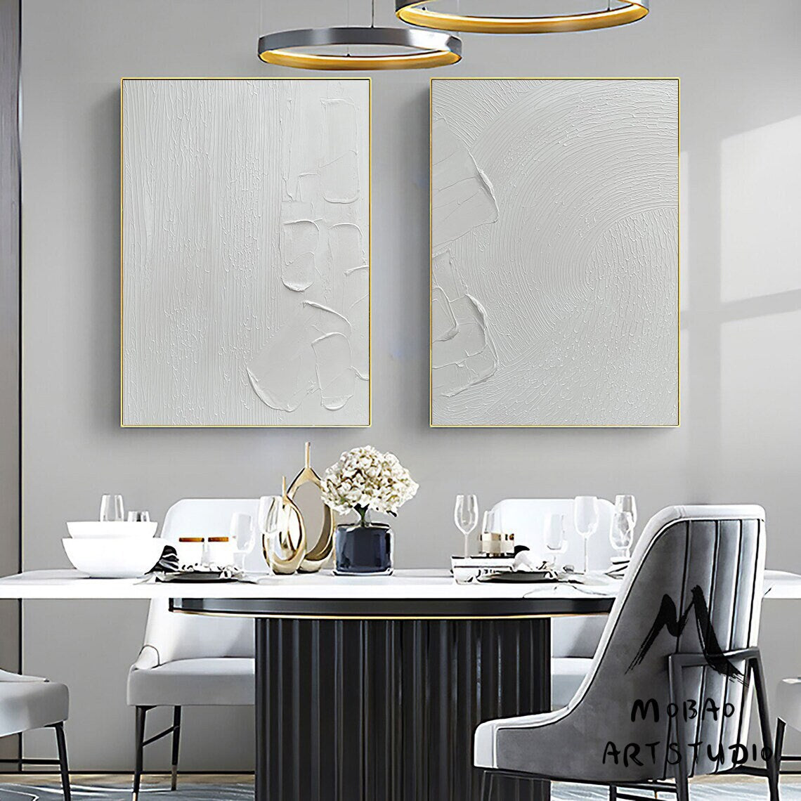 White Abstract Painting White Textured Wall Art Painting White 3D Textured Painting Set of 2White Abstract Painting Set of 2 White Wall Art