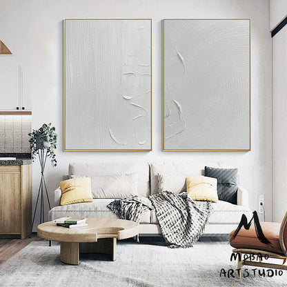 White Abstract Painting White Textured Wall Art Painting White 3D Textured Painting Set of 2White Abstract Painting Set of 2 White Wall Art