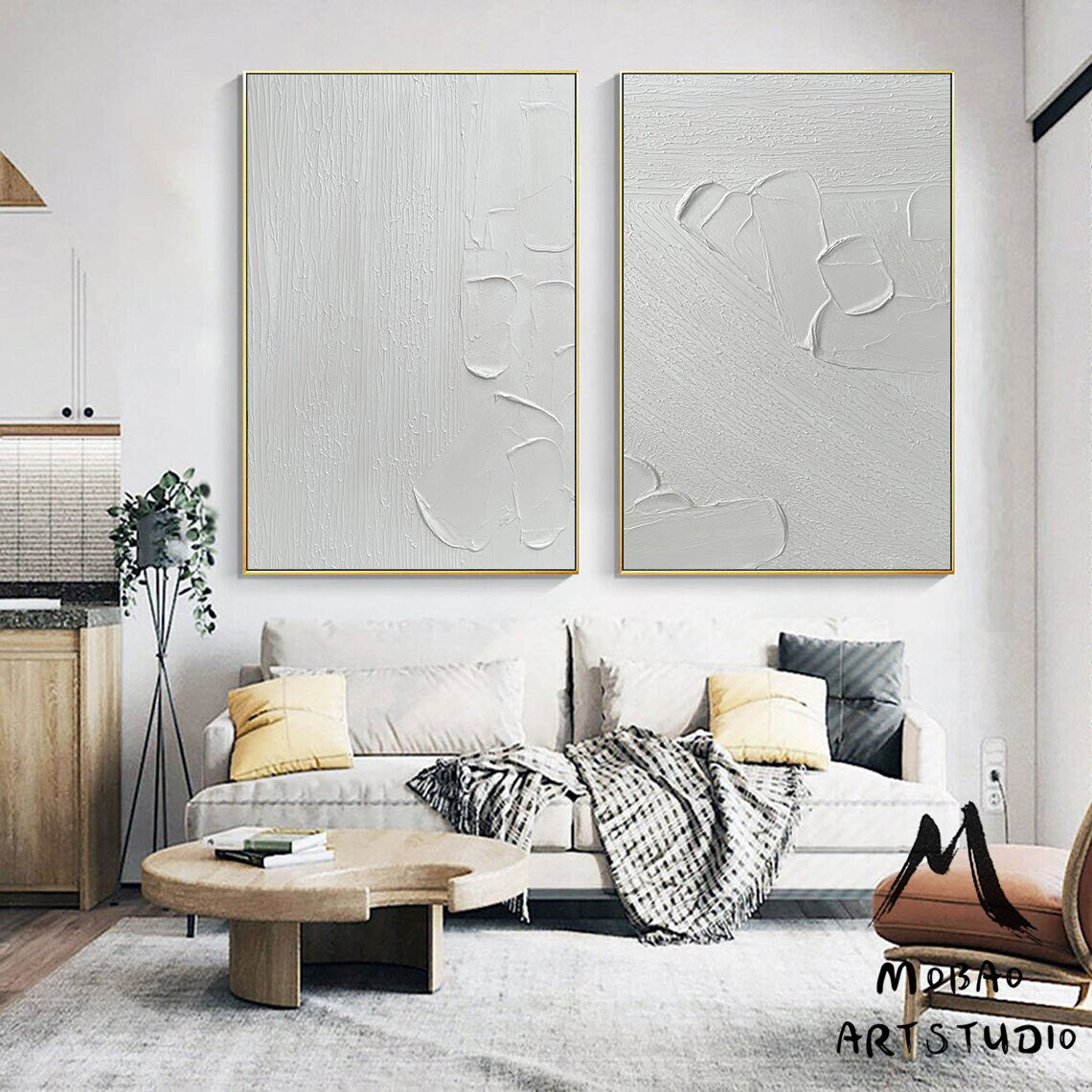 White Textured Wall Art Painting,White Abstract Painting,White 3D Textured Painting,Set of 2 White Abstract Painting,Set of 2 White Wall Art