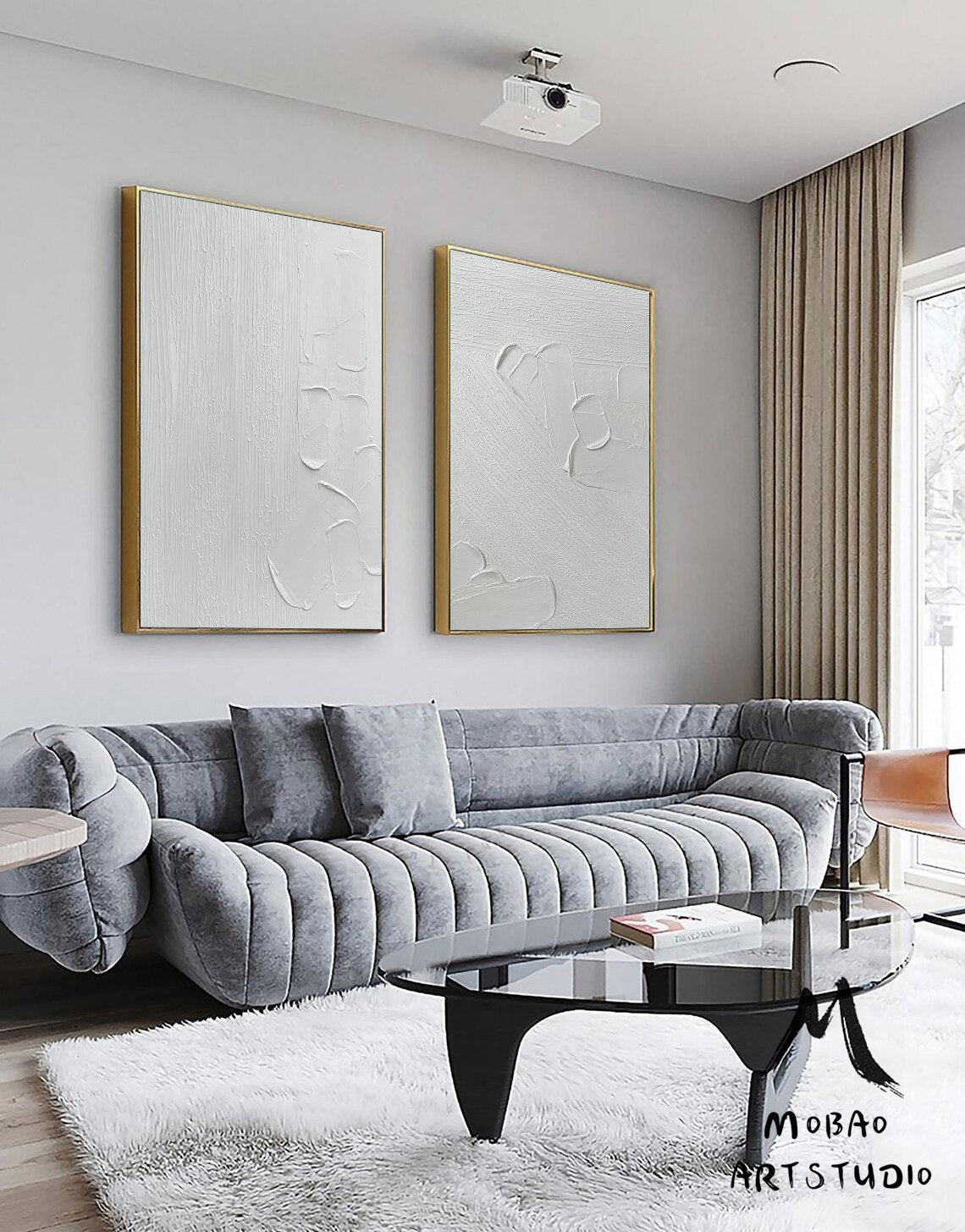 White Textured Wall Art Painting,White Abstract Painting,White 3D Textured Painting,Set of 2 White Abstract Painting,Set of 2 White Wall Art