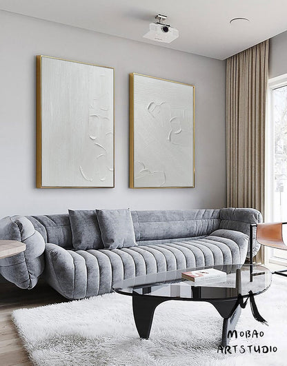 White Textured Wall Art Painting,White Abstract Painting,White 3D Textured Painting,Set of 2 White Abstract Painting,Set of 2 White Wall Art