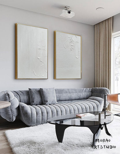 White 3D Textured Painting,White Abstract Painting,Set of 2 White Abstract Painting,White Textured Wall Art Painting,Set of 2 White Wall Art