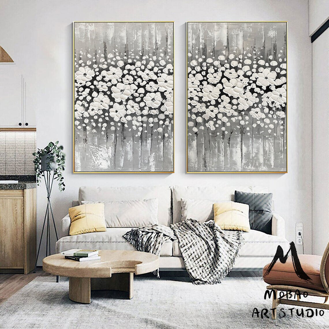 Original White Cherry  Flower, 3D Oil Painting Flower On Canvas, Large Wall Art, Palette Knife Painting, 3D Textured Painting,Handmade Art