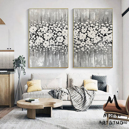 Original White Cherry  Flower, 3D Oil Painting Flower On Canvas, Large Wall Art, Palette Knife Painting, 3D Textured Painting,Handmade Art