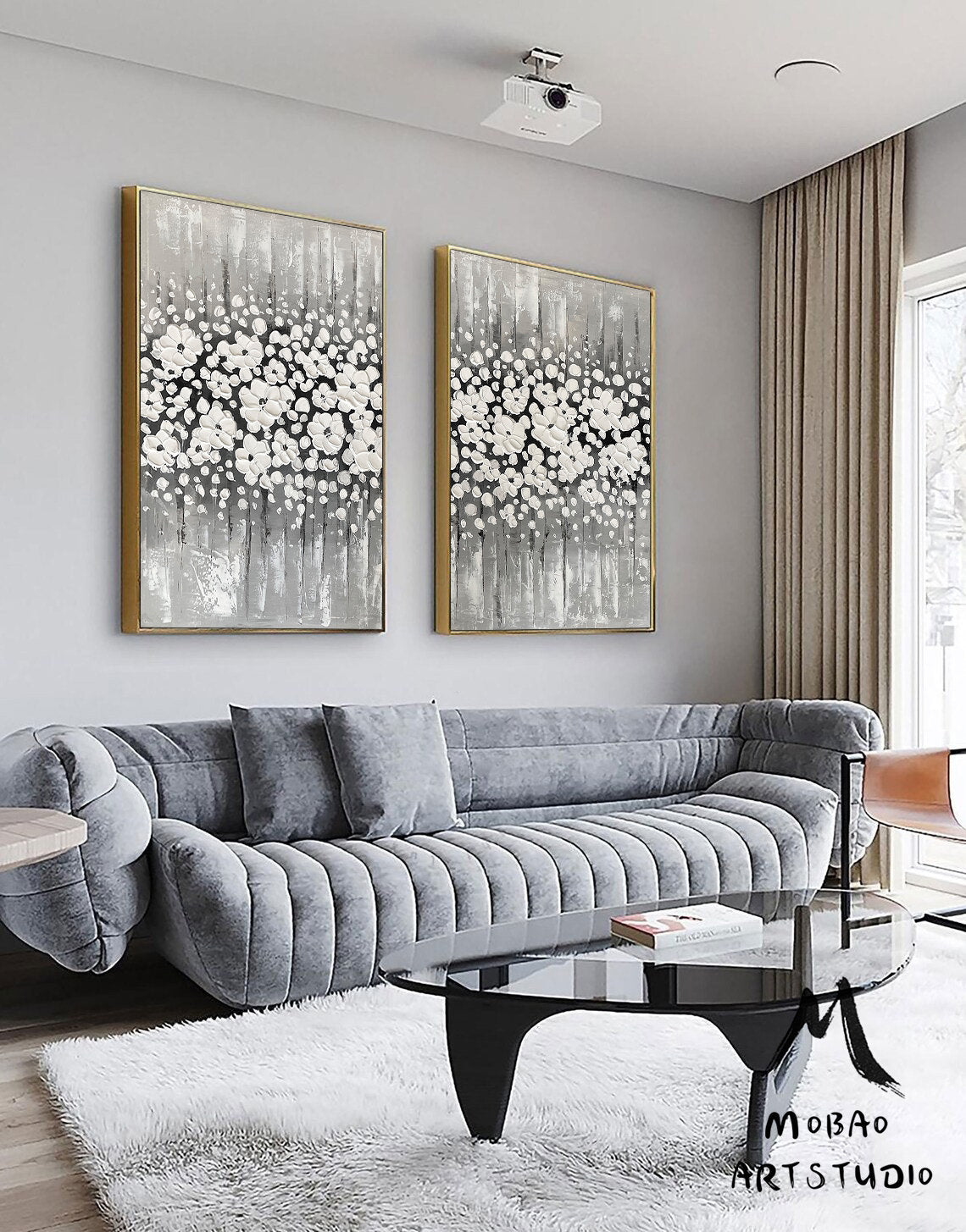 Original White Cherry  Flower, 3D Oil Painting Flower On Canvas, Large Wall Art, Palette Knife Painting, 3D Textured Painting,Handmade Art