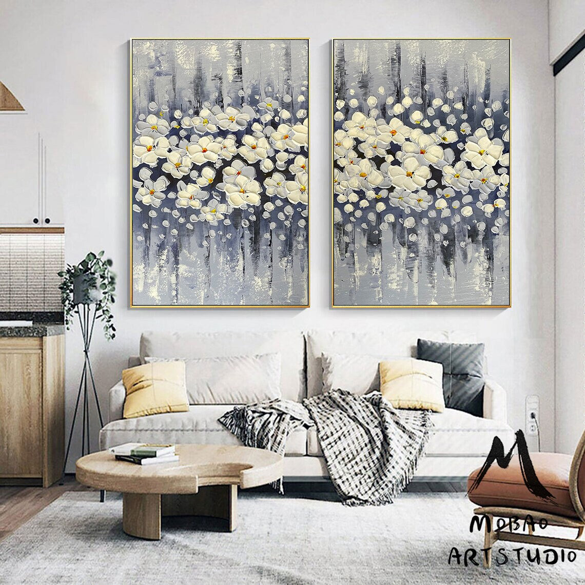 3D Oil Painting Flower On Canvas, Original White Magnolia Flower, 3D Textured Painting,Handmade Art, Large Wall Art, Palette Knife Painting