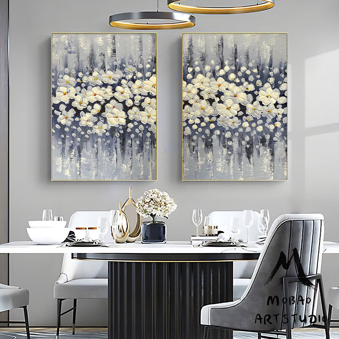 3D Oil Painting Flower On Canvas, Original White Magnolia Flower, 3D Textured Painting,Handmade Art, Large Wall Art, Palette Knife Painting