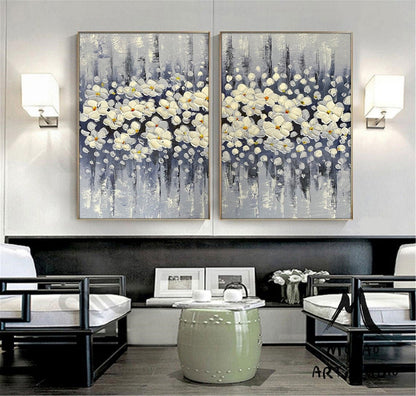 3D Oil Painting Flower On Canvas, Original White Magnolia Flower, 3D Textured Painting,Handmade Art, Large Wall Art, Palette Knife Painting