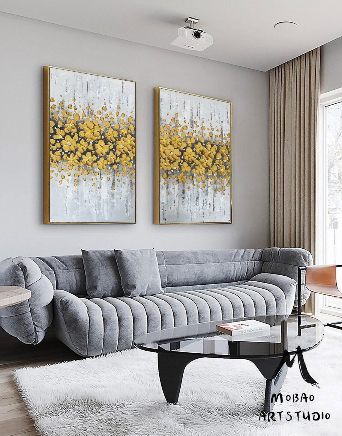 Original Gold Flower, 3D Oil Painting Flower On Canvas, Handmade Art Painting, Large Wall Art, 3D Textured Painting,Palette Knife Painting