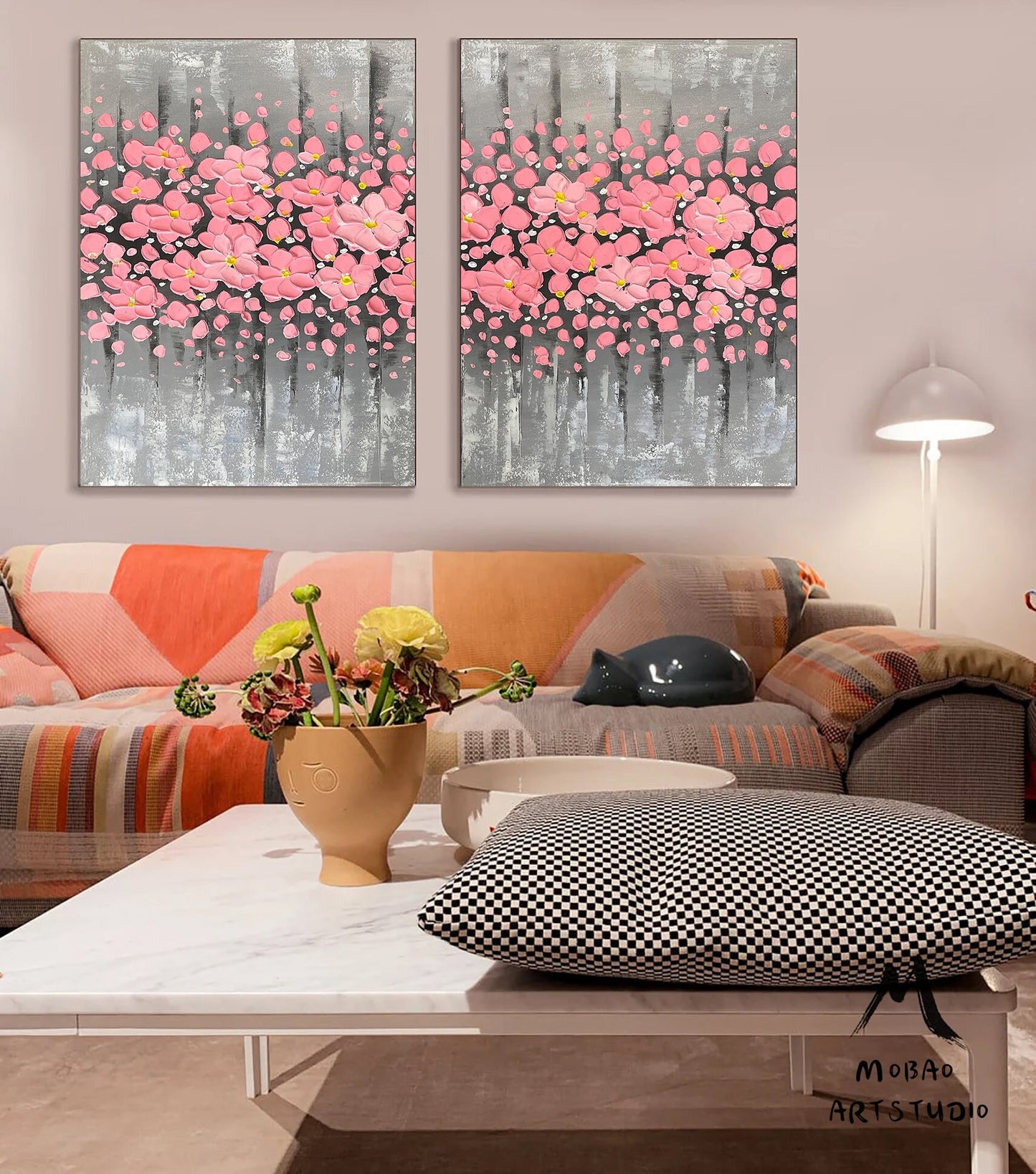 Original Pink Flower 3D Textured Painting, Large Wall Art, Palette Knife Painting, 3D Oil Painting Flower On Canvas,  Handmade Art Painting