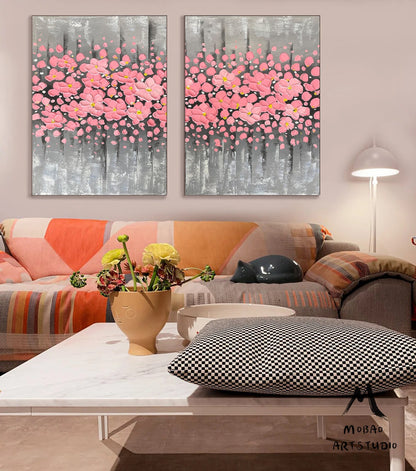 Original Pink Flower 3D Textured Painting, Large Wall Art, Palette Knife Painting, 3D Oil Painting Flower On Canvas,  Handmade Art Painting