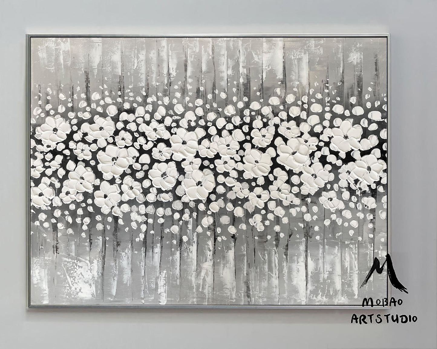 Original White Cherry  Flower, White 3D Textured Art Painting,Flower Painting On Canvas,Large Wall Art,Large Textured Painting, Handmade Art
