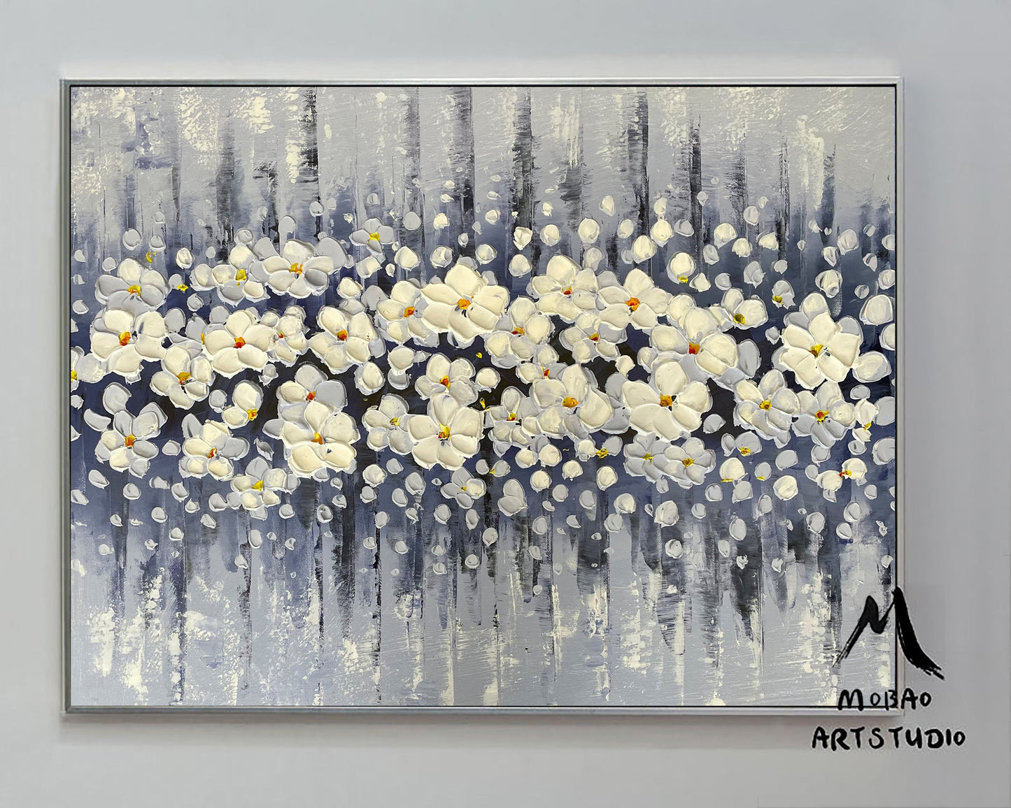 Original White Cherry  Flower, Large Wall Art, Palette Knife Painting, Beige Textured Art Painting,Flower Painting On Canvas, Handmade Art