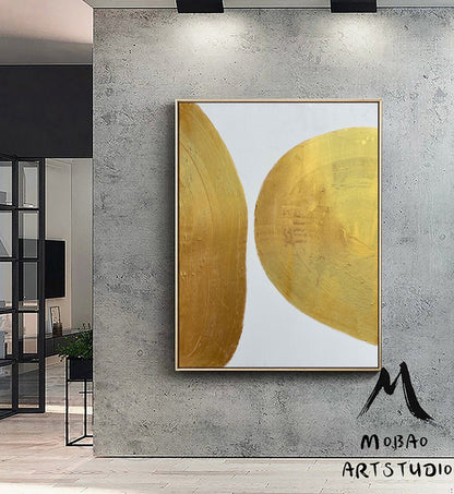 Gold Leaf Minimalist Painting Modern Gold Abstract Painting Large White Abstract Painting Gold Textured Painting White Abstract Painting