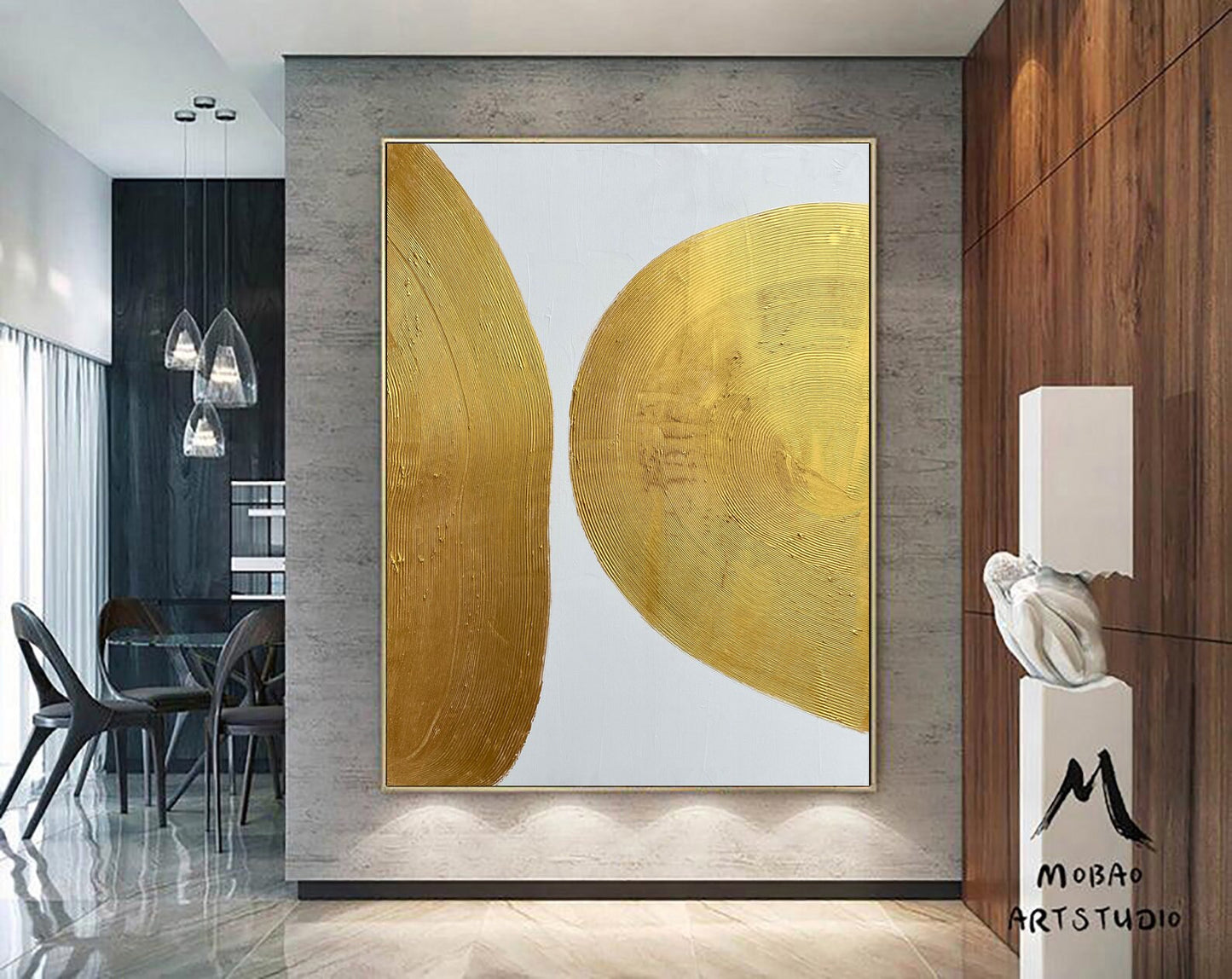 Gold Leaf Minimalist Painting Modern Gold Abstract Painting Large White Abstract Painting Gold Textured Painting White Abstract Painting