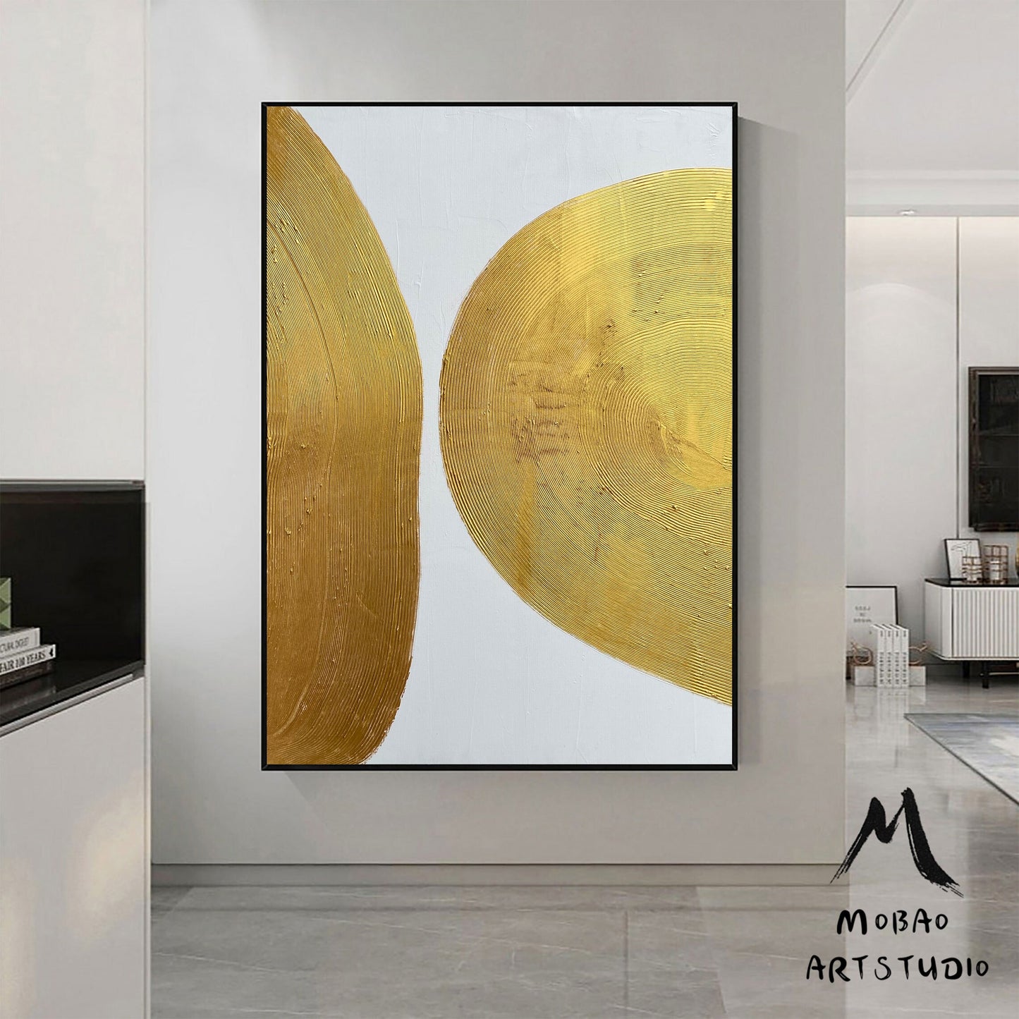 Gold Leaf Minimalist Painting Modern Gold Abstract Painting Large White Abstract Painting Gold Textured Painting White Abstract Painting