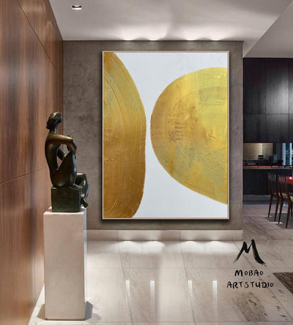 Gold Leaf Minimalist Painting Modern Gold Abstract Painting Large White Abstract Painting Gold Textured Painting White Abstract Painting