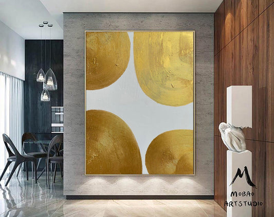 Large Gold Minimalist Abstract Painting Modern Art Painting White Abstract Painting Gold 3D Textured Painting Gold Leaf Abstract Painting