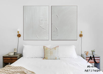 White Abstract Painting White Textured Wall Art Painting White 3D Textured Painting Set of 2White Abstract Painting Set of 2 White Wall Art