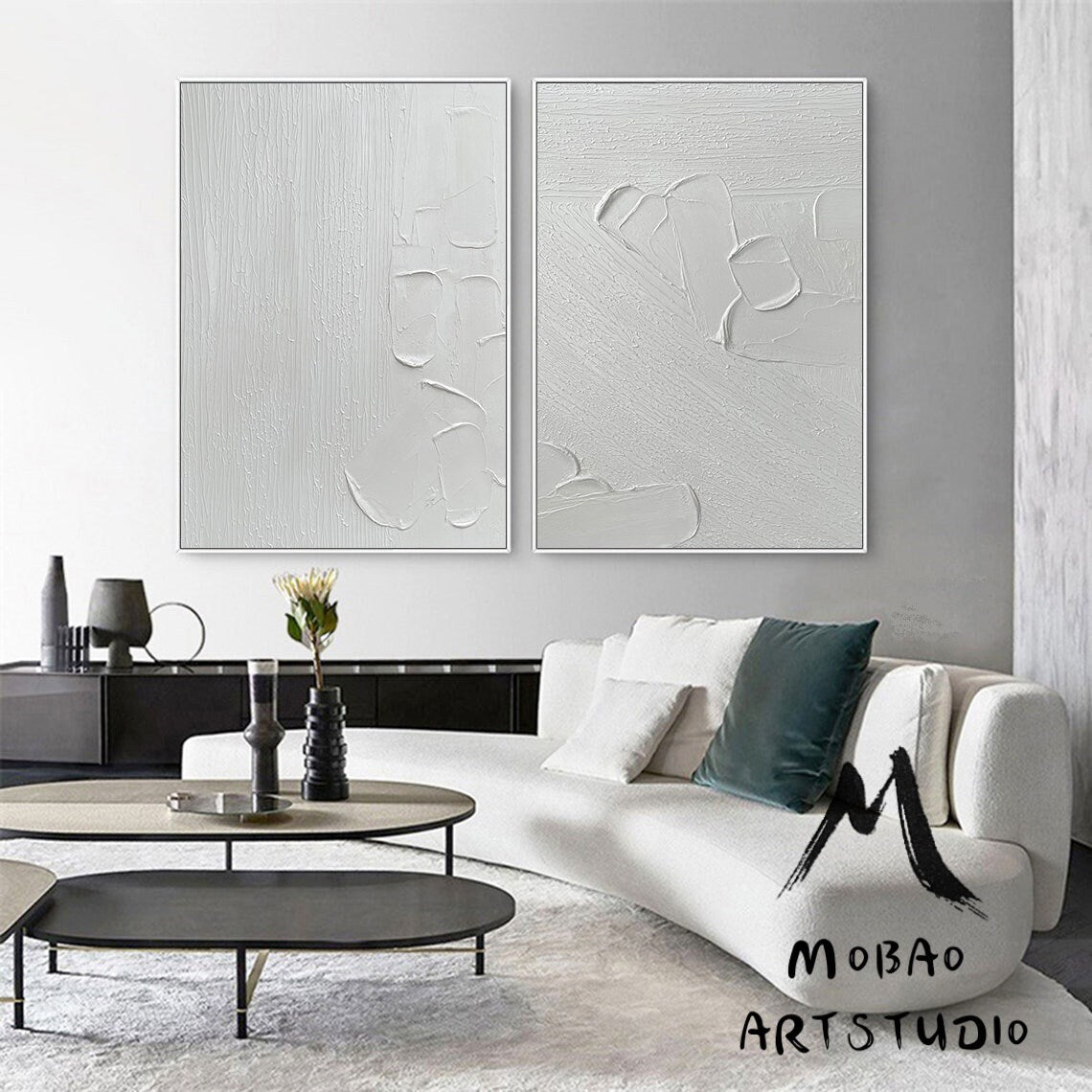 White Textured Wall Art Painting,White Abstract Painting,White 3D Textured Painting,Set of 2 White Abstract Painting,Set of 2 White Wall Art